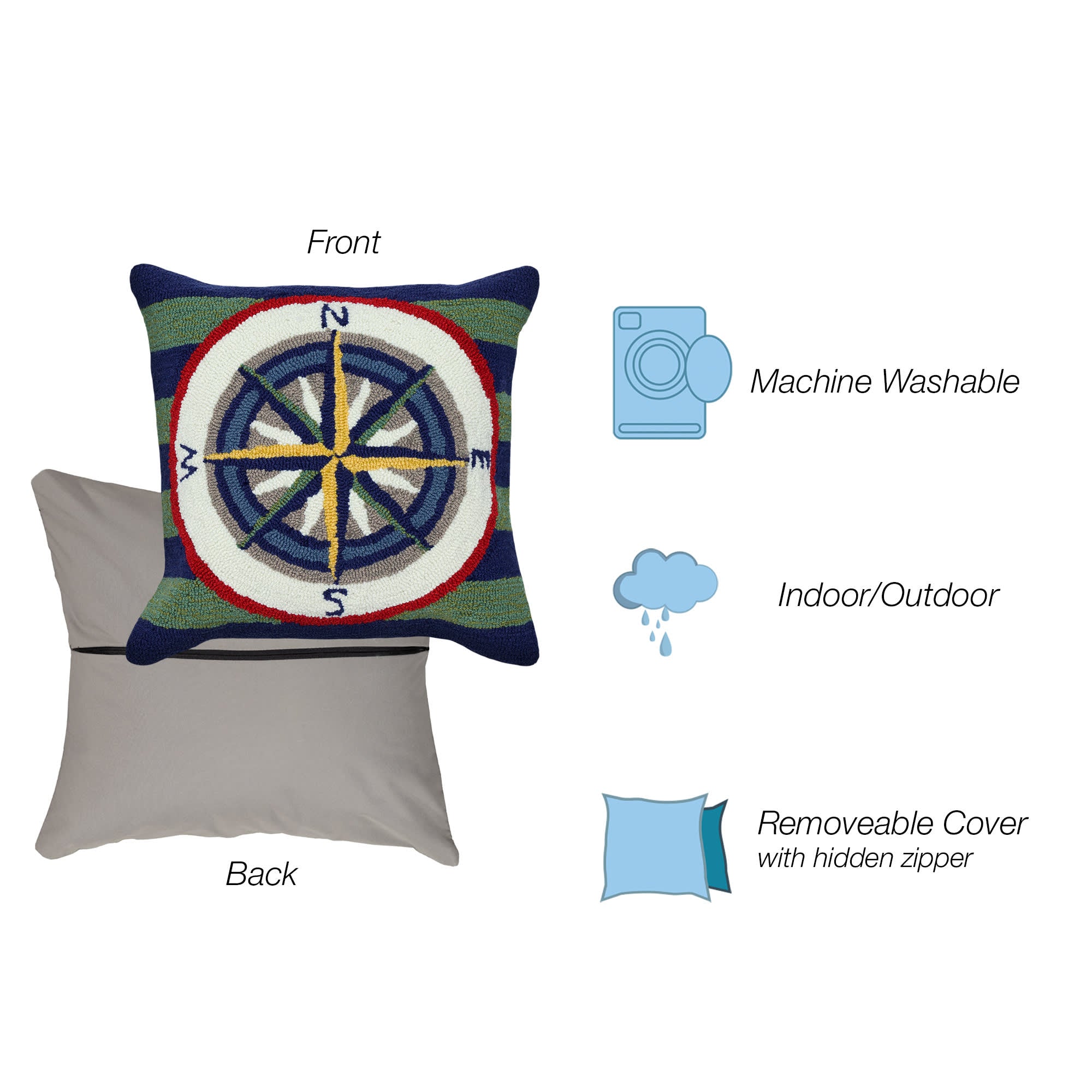 Frontporch Striped Compass Indoor Outdoor Square Throw Pillow