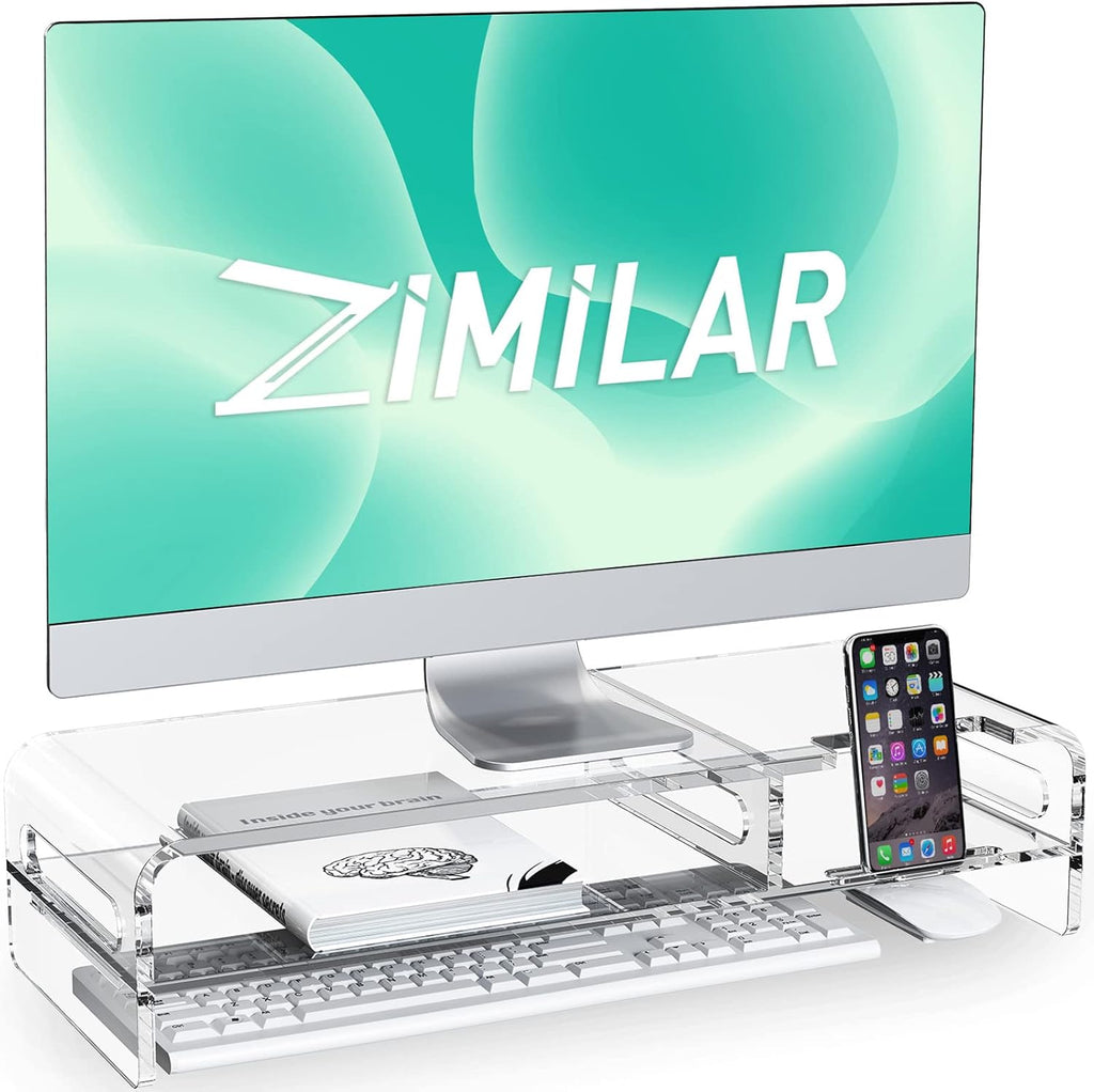 20-inch Clear Acrylic Monitor Stand Riser with Keyboard Storage and Phone Holder A144332