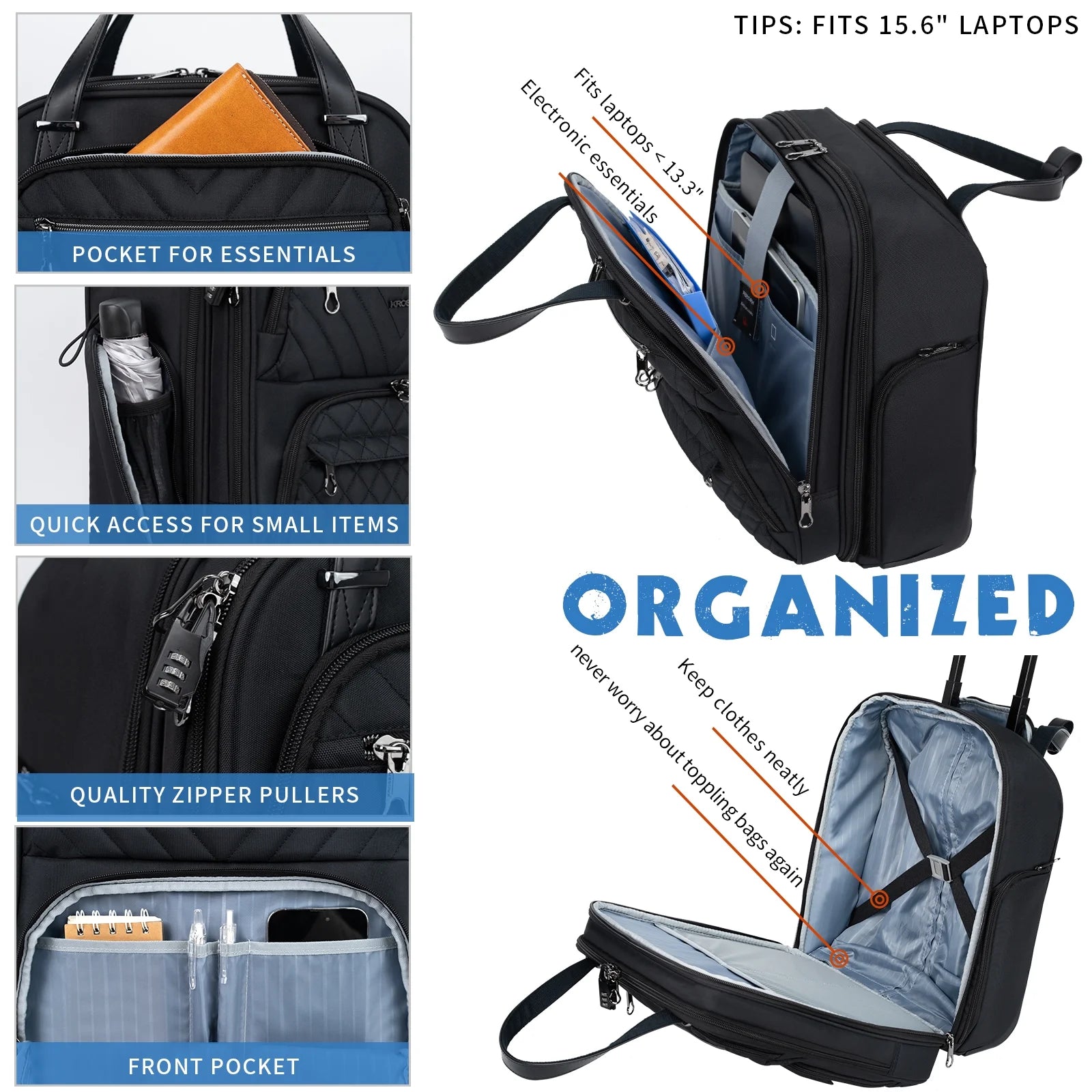 Black 16-inch Lightweight Carry On Suitcase M7662