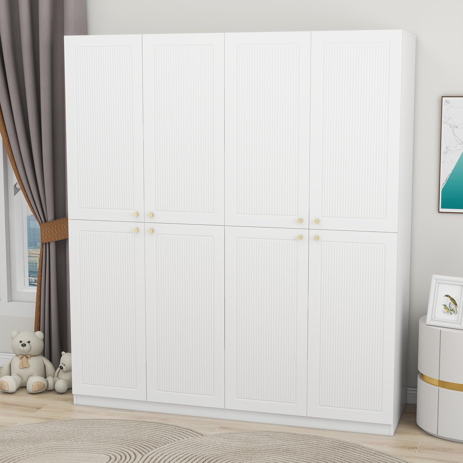 White 4 Door Wood Wardrobe with 2 Drawers J4776