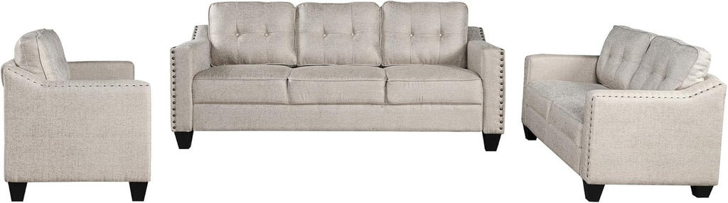 Beige Linen Fabric Sofa and Loveseat Set N2962