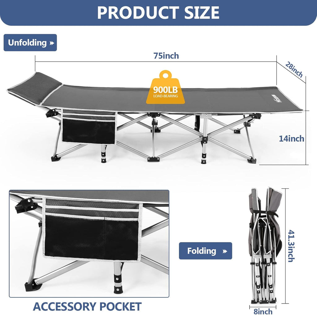 Folding Camping Cot with Carry Bag Grey V365