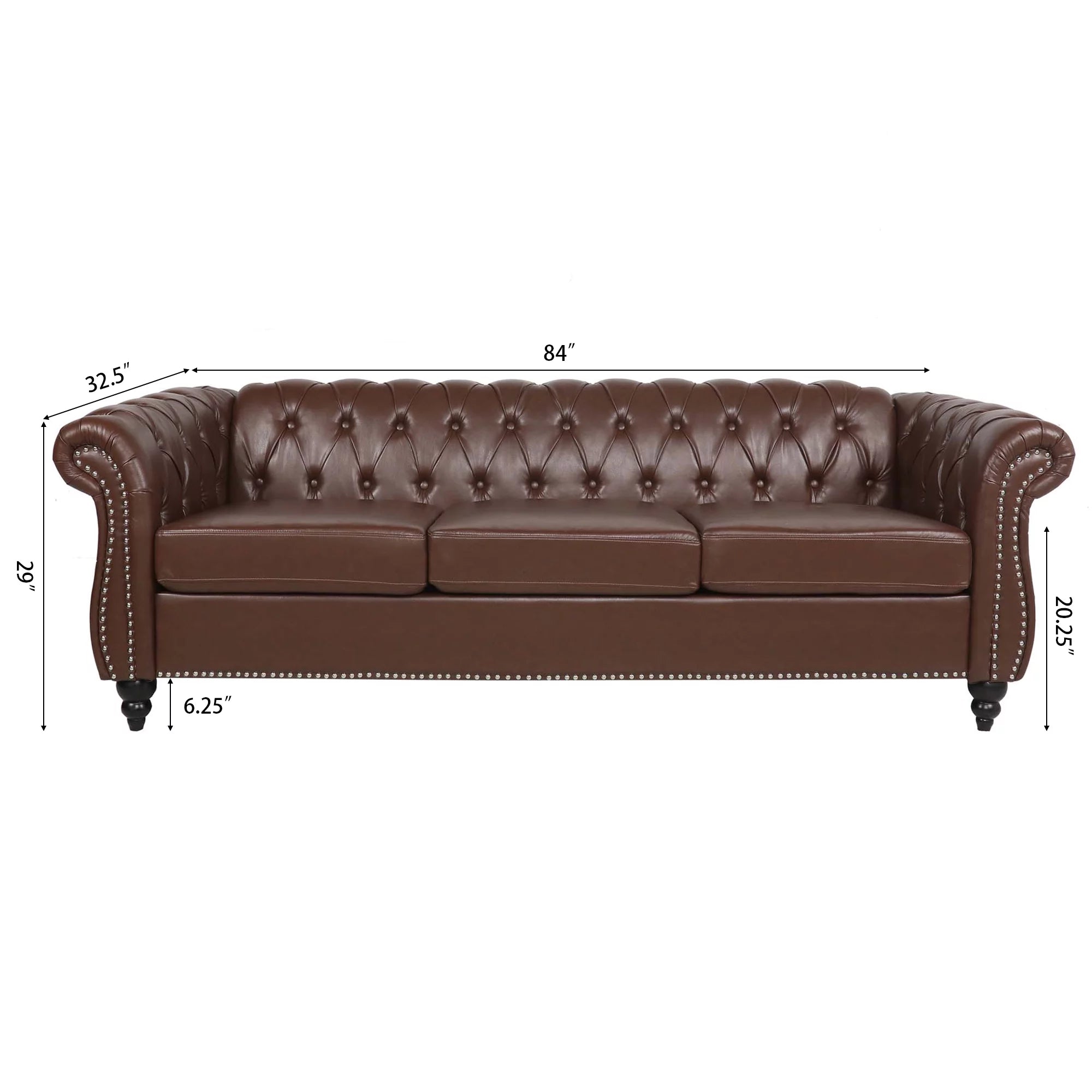 Dark Brown Leather 3-Seater Sofa D77787