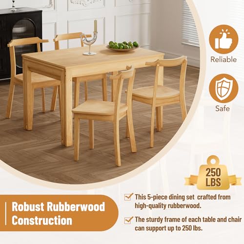 5-Piece Extendable Dining Table Set with 4 Chairs and Pull-out Side Table T718