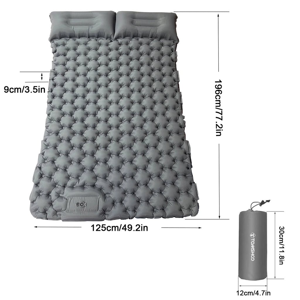 2 Person Camping Mat with Air Pillow Portable Air Mattress Waterproof Sleeping Pad N54705
