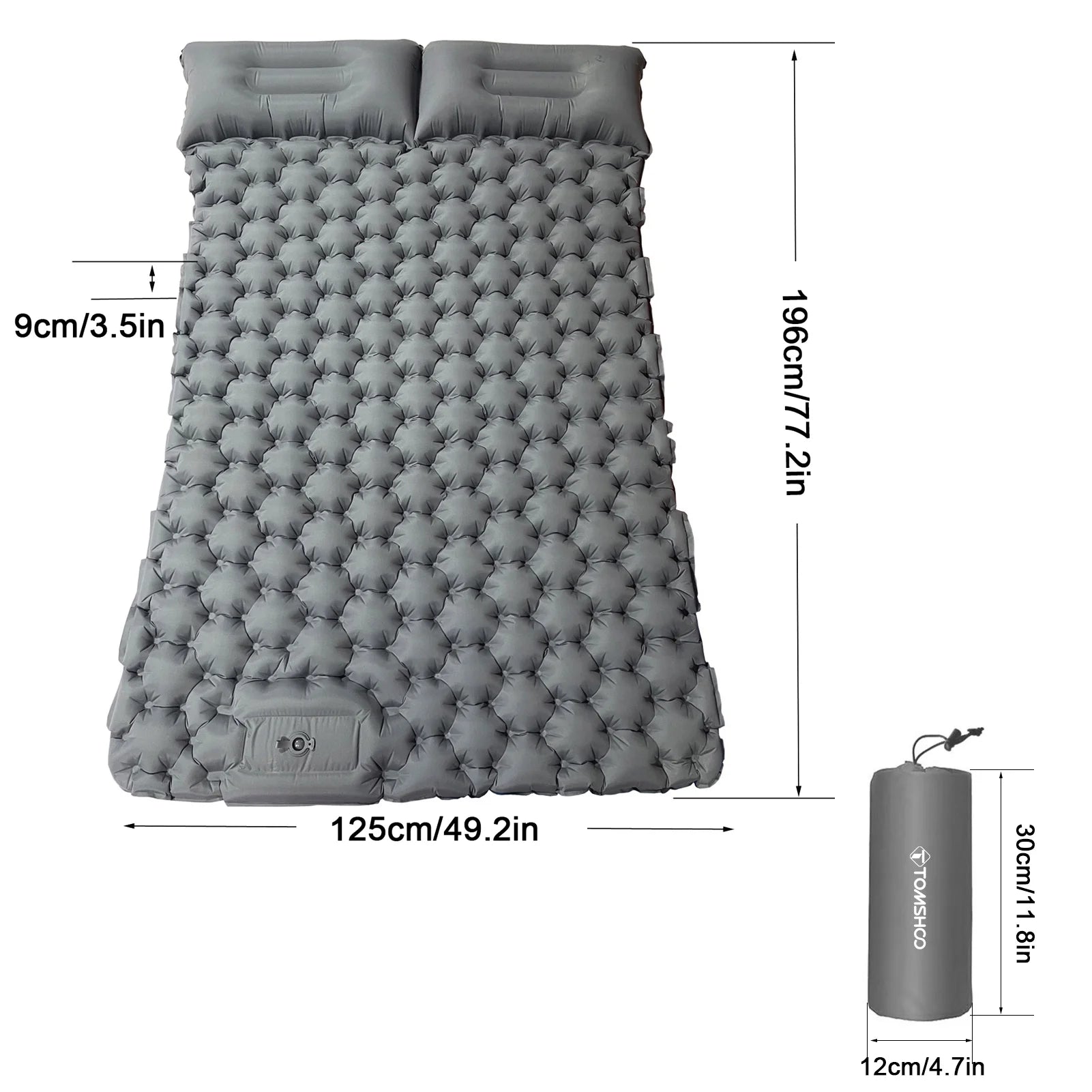 2 Person Camping Mat with Air Pillow Portable Air Mattress Waterproof Sleeping Pad N54705