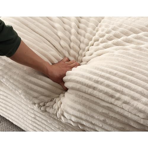 Oversized Beige Corduroy Double Chaise Sleeper Sofa E153