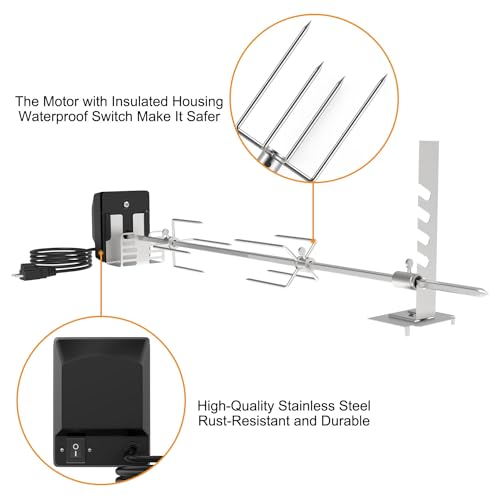 BBQ Rotisserie Grill Kit with 120V 4W Motor, 28" Spit Rod, 2 x 4 Forks Z806355