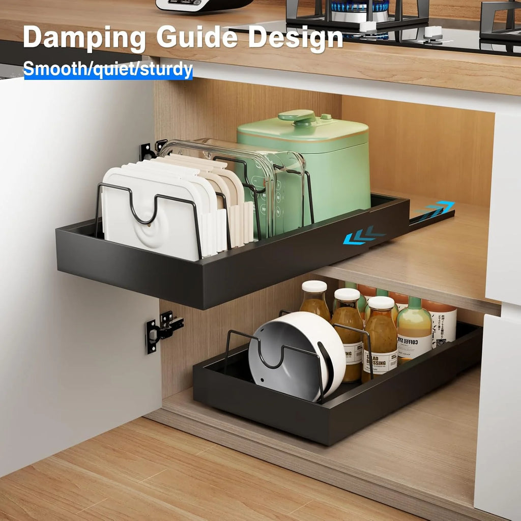 2 Pack Pull Out Cabinet Organizer, Slide Out Drawers, Heavy Duty Shelves, Black B48395