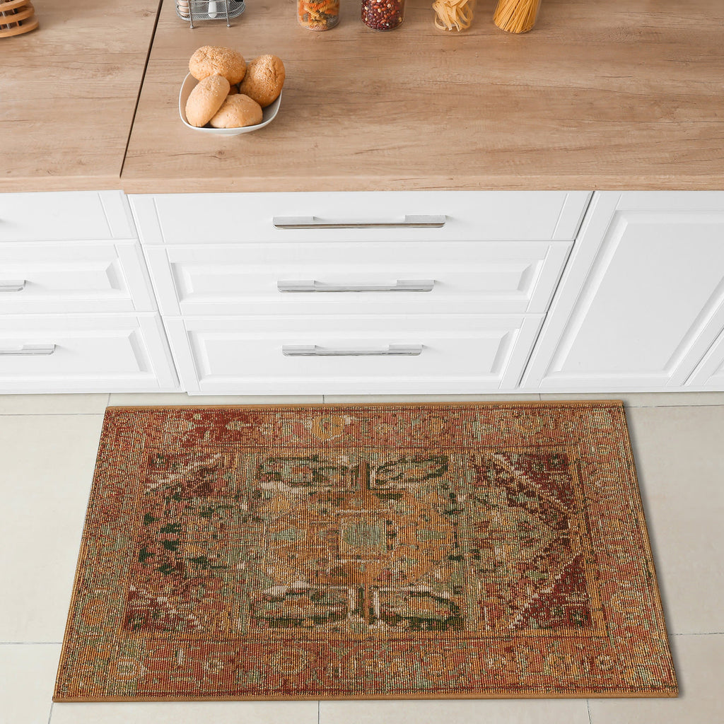 Esencia Heriz Indoor Outdoor Mat with Non-Skid Backing