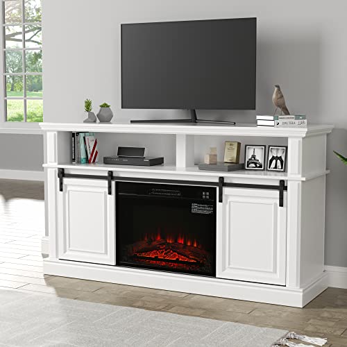 White TV Stand with Electric Fireplace B8079