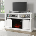 White TV Stand with Electric Fireplace B8079