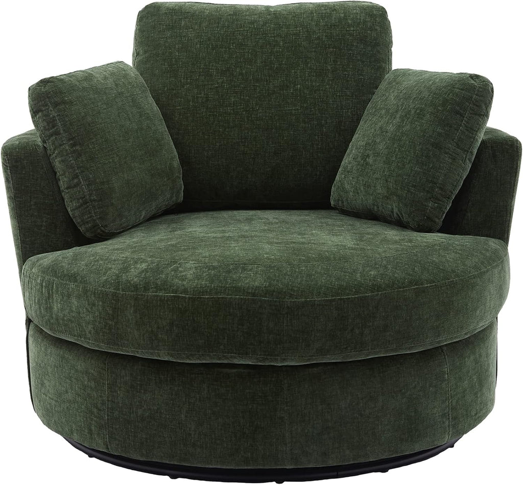 Green Chenille Oversized Swivel Barrel Chair E92110