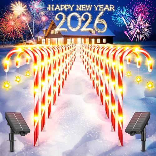 12 Pack Solar Candy Cane Lights, 72 LEDs Waterproof Outdoor Christmas Decorations J21599