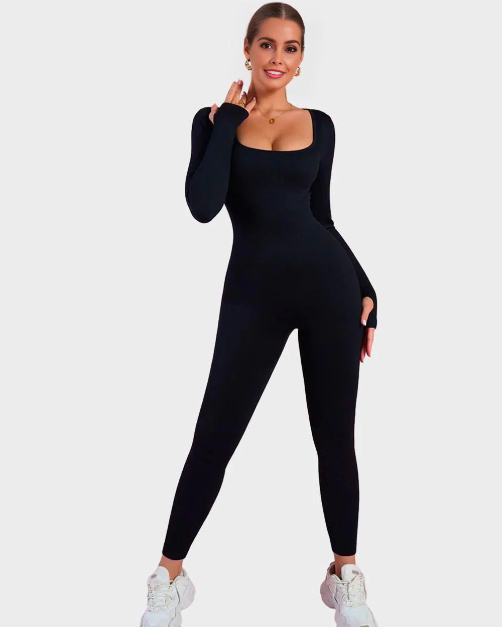 Long Sleeve Square Neck Full Body Shaper Jumpsuit T925