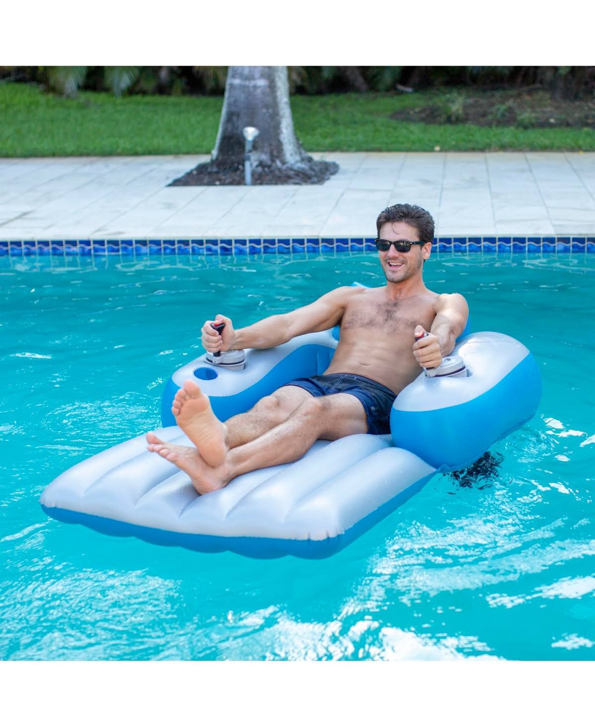 Grey with Turquoise Motorized Swimming Pool Lounger Y596