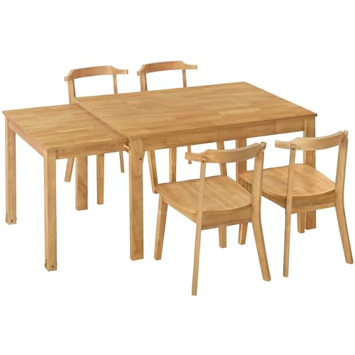 5-Piece Extendable Dining Table Set with 4 Chairs and Pull-out Side Table T718
