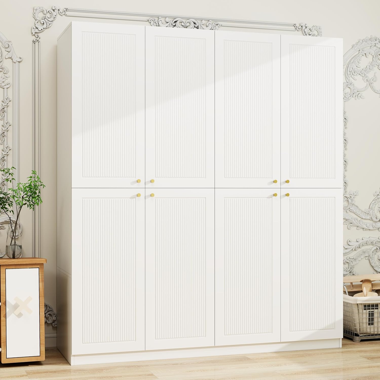 White 4 Door Wood Wardrobe with 2 Drawers J4776