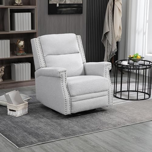 Beige Boucle Upholstered Swivel Recliner Chair V8156