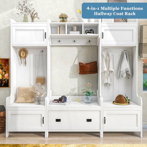 White Hall Tree with Bench and Shoe Storage S61123