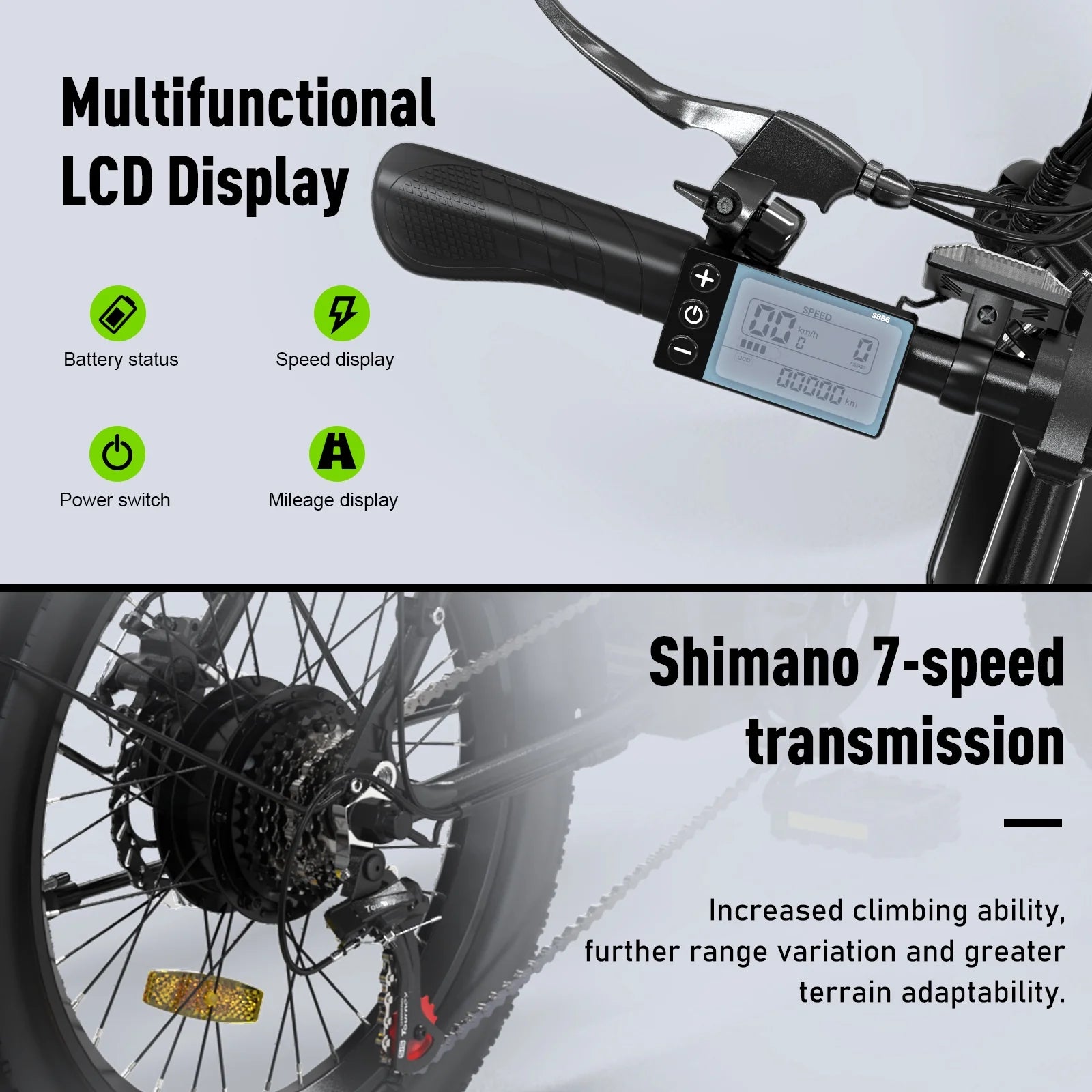 20"x3.0 Fat Tire Electric Bicycle with 500W/36V/12Ah Battery, Shimano 7-Speed E694323