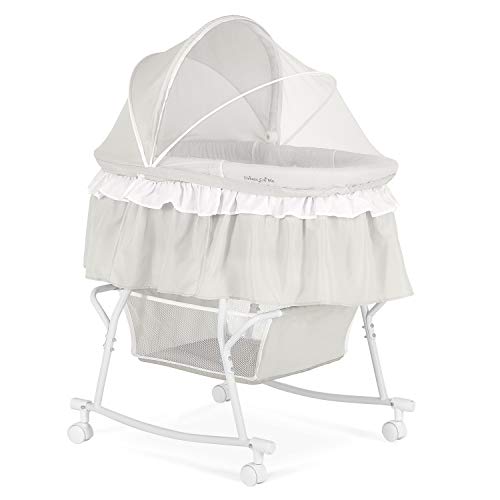 Portable 2-in-1 Bassinet & Cradle in Blue and White with Storage Basket S952