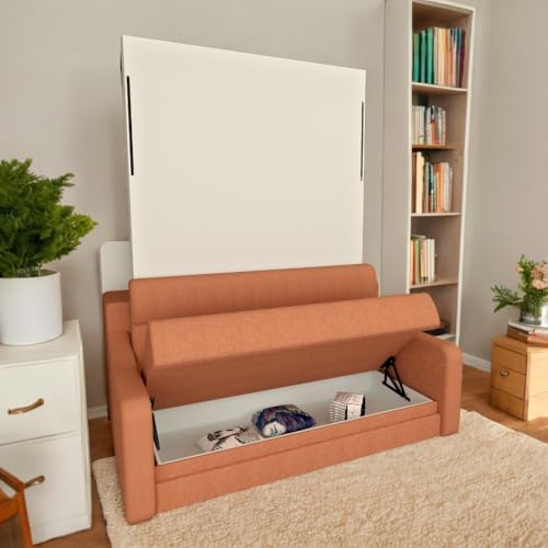 White Full Size Murphy Bed Cabinet with Shelf and Drawers W669