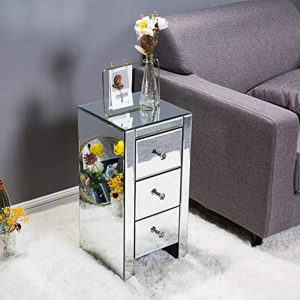 Mirrored Nightstand with 3 Drawers Silver U5171