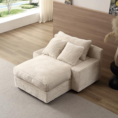 Oversized Beige Corduroy Double Chaise Sleeper Sofa E153
