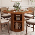 47 inch Round Dining Table with 2-Layer Storage Shelf and Wood Slide Door (Walnut) Z1818
