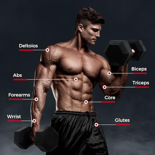 Rubber Hex Dumbbells Set with Optional Dumbbell Rack C43878