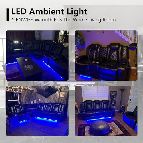 Black Leather Recliner Sofa Set with LED Light B9341