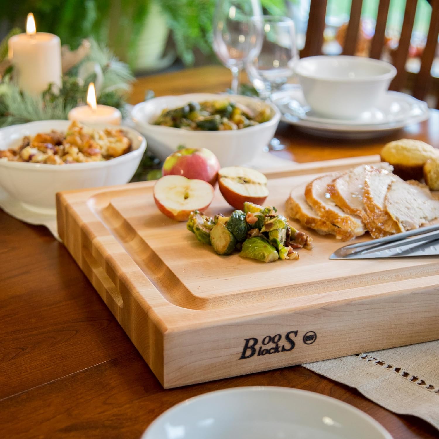 Large Reversible Wood Cutting Board, 20” x 15” x 2 1/4”, Maple H555
