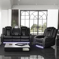 Black Leather Recliner Sofa Set with LED Light B9341