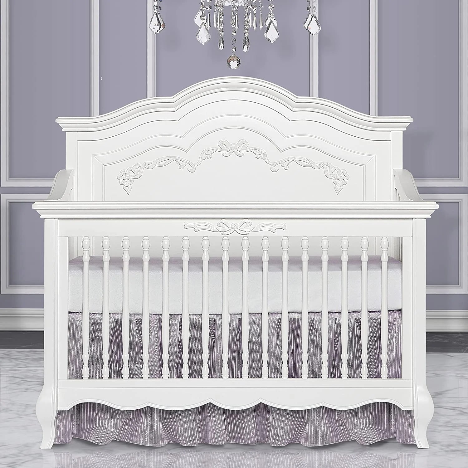 5-in-1 Convertible Crib in Frost, Greenguard Gold Certified, Wooden Baby Crib X39297