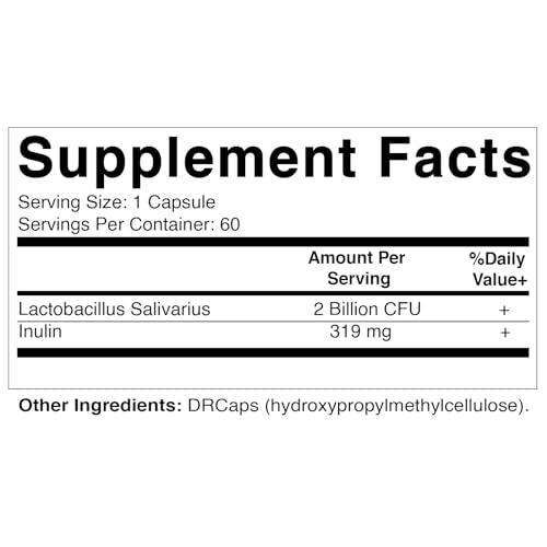 60 Count Lactobacillus Salivarius DR Capsule with Prebiotic Inulin Fiber J6811