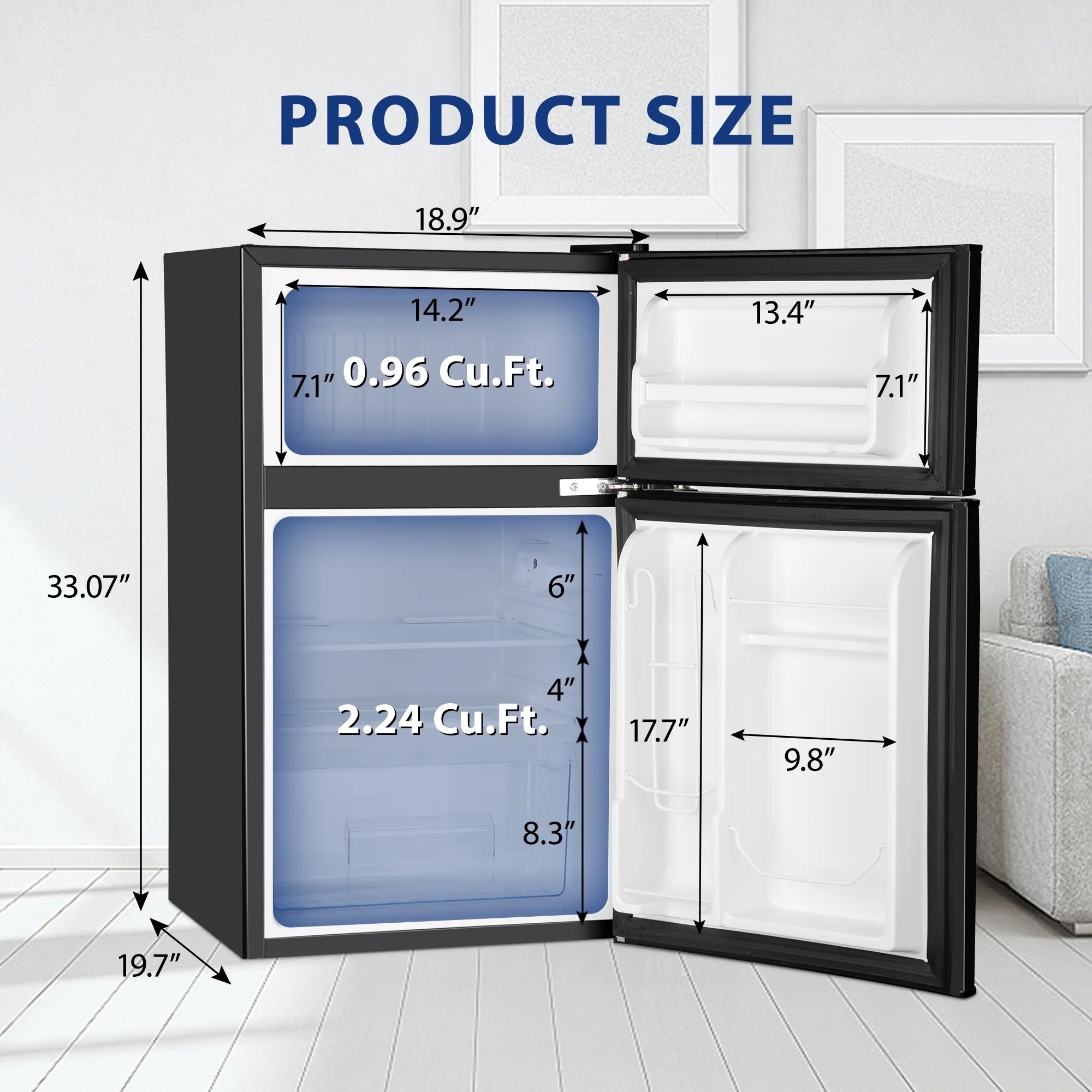 Black 3.2 Cu ft Two Door Mini Refrigerator with Freezer L191