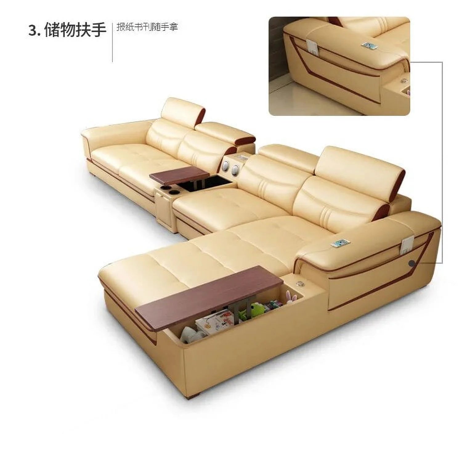 L Shape Genuine Cow Leather Sofa Set R2720
