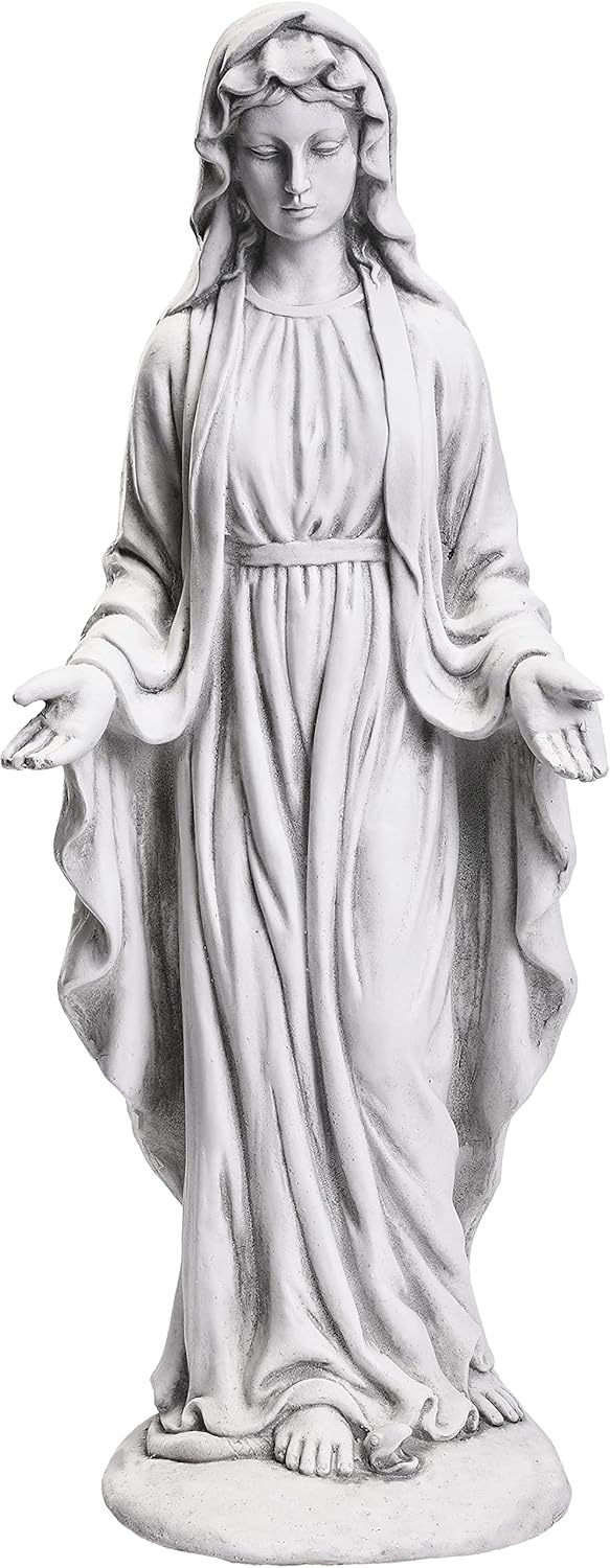 29.9” Tall Gray Magnesium Oxide Stone Virgin Mary Statue M3984