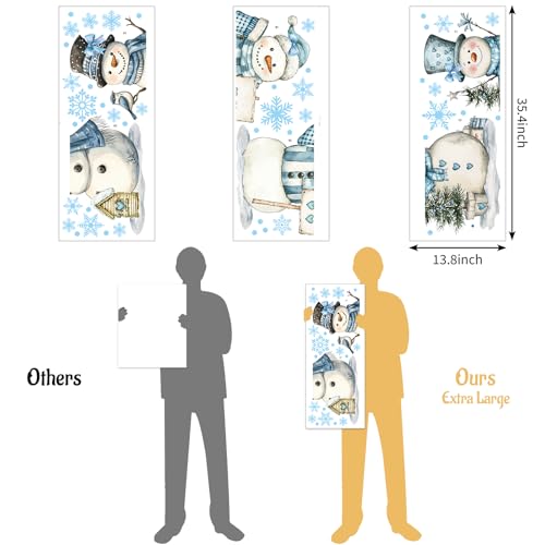 13.8 x 35.4'' Extra Large Christmas Window Clings 3 Sheets Blue Snowman Snowflake Window Stickers Double Sided Glass Decals Q2166
