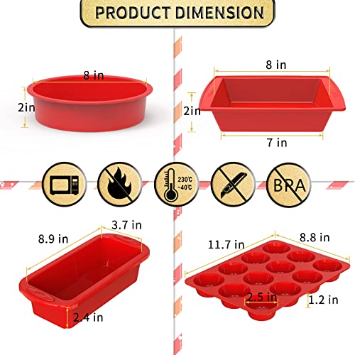 5-Piece Nonstick Silicone Bakeware Set with Bread Loaf Pan, Muffin Pan, Square Cake Pan, Round Cake Pan N75084