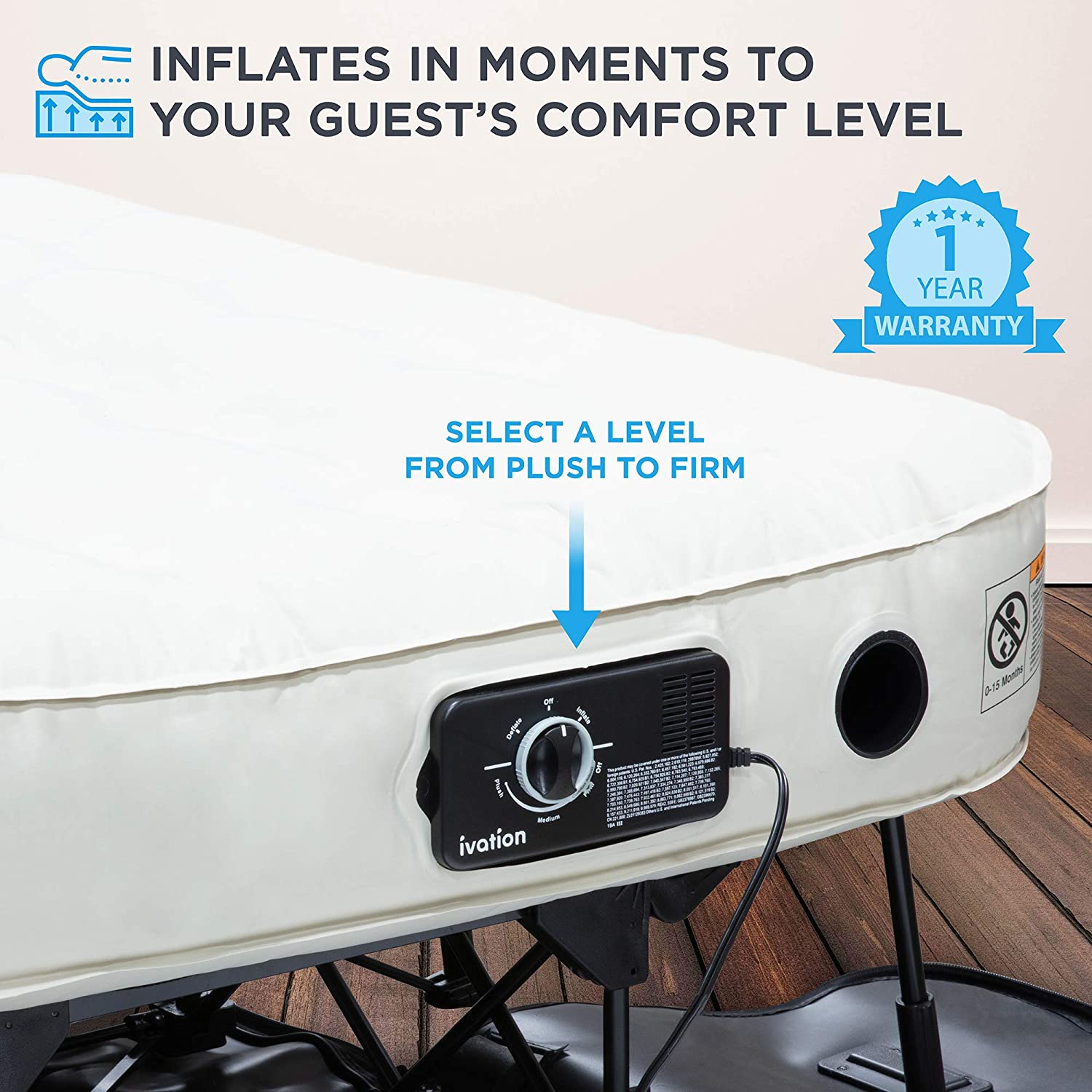 Queen Self Inflatable Air Mattress with Frame & Rolling Case M208950