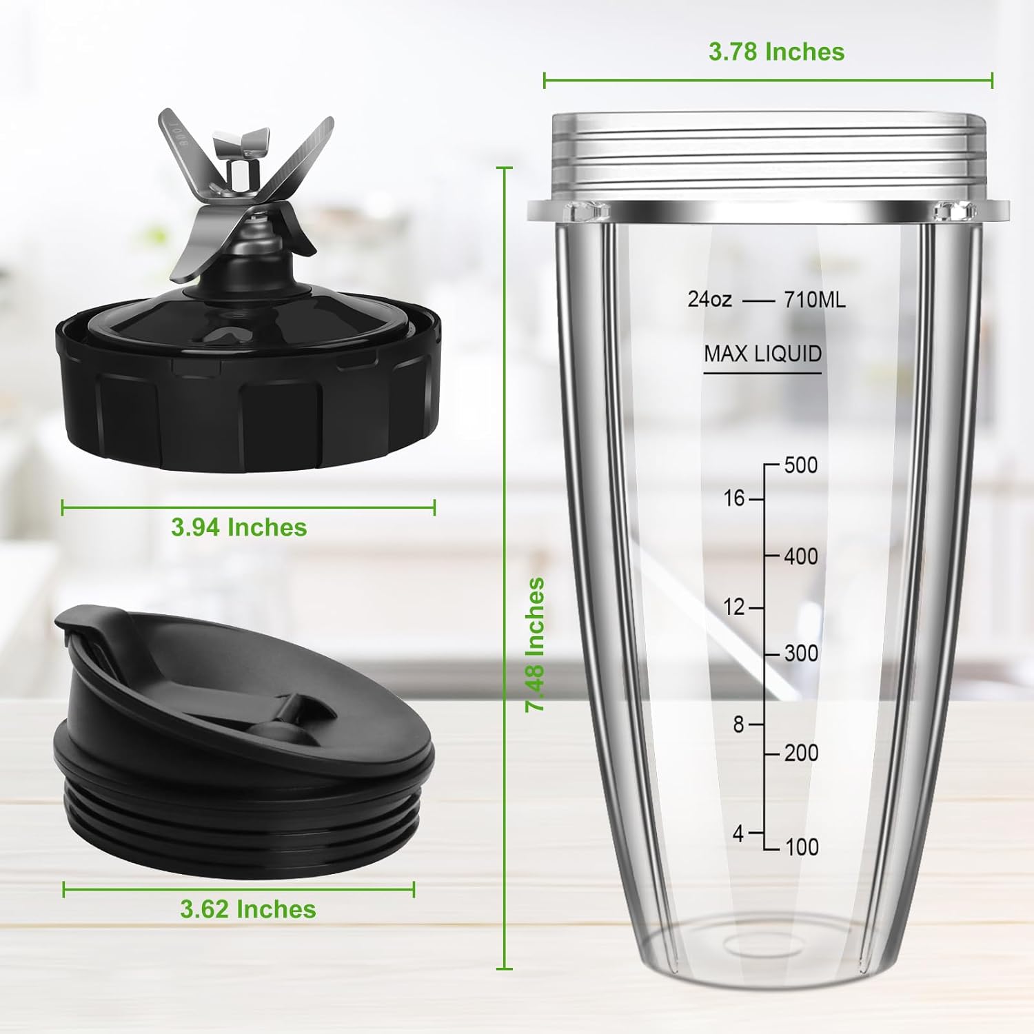 2 24oz Blender Cups with To-Go Lids and 7-Fins Extractor Blade H1507