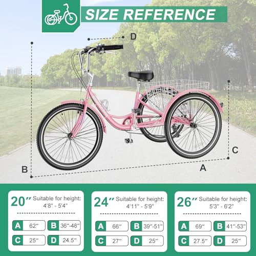 Adult Tricycle 7 Speed 3 Wheel Bike with Cargo Basket Y758336
