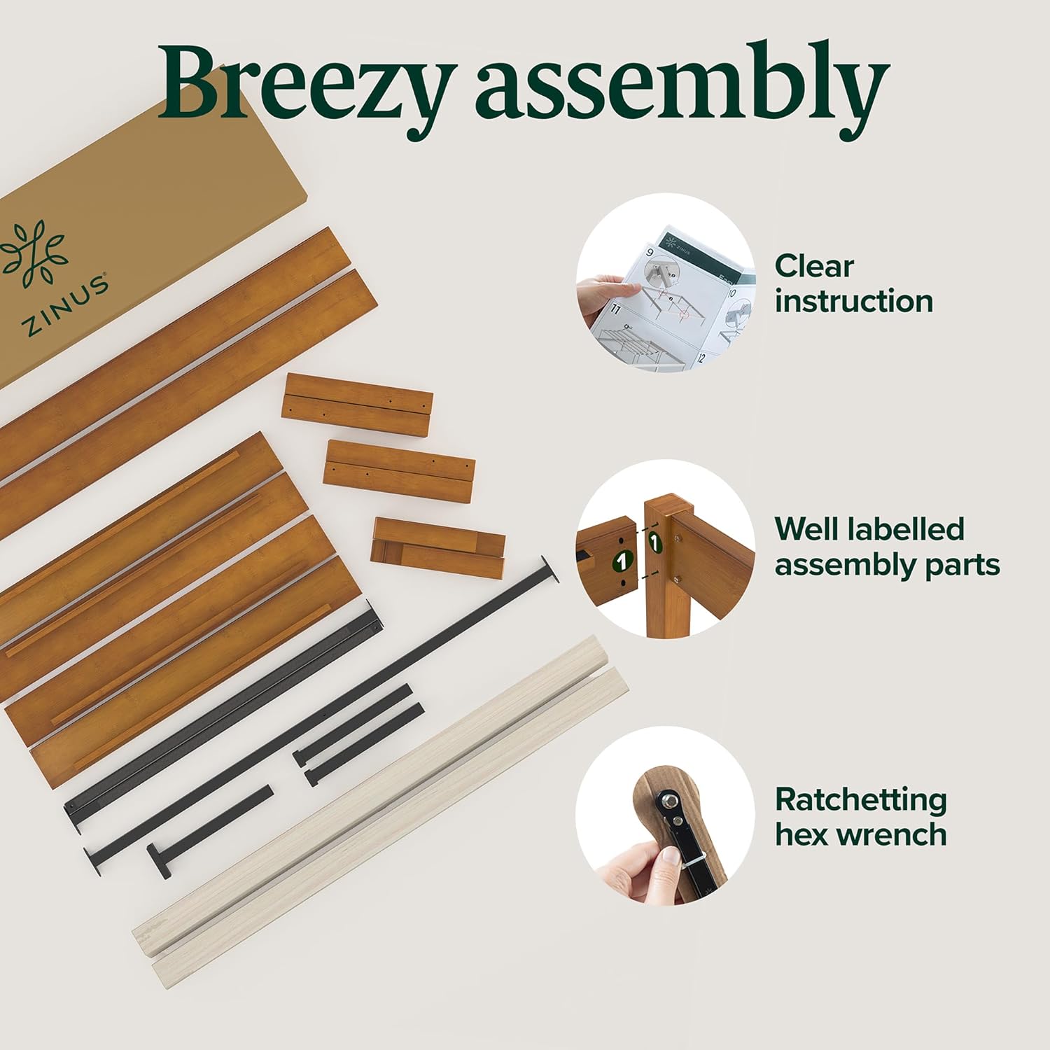 14 Inch Bamboo Platform Bed Frame, Wood Slat Support, Full Q17524