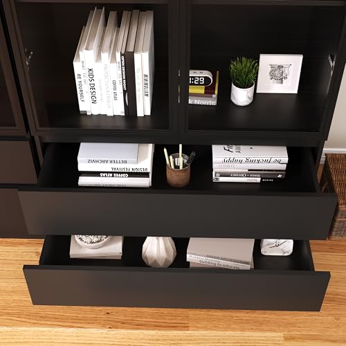 Black Tempered Glass Display Cabinet with LED Lights and 3 Shelves B3084