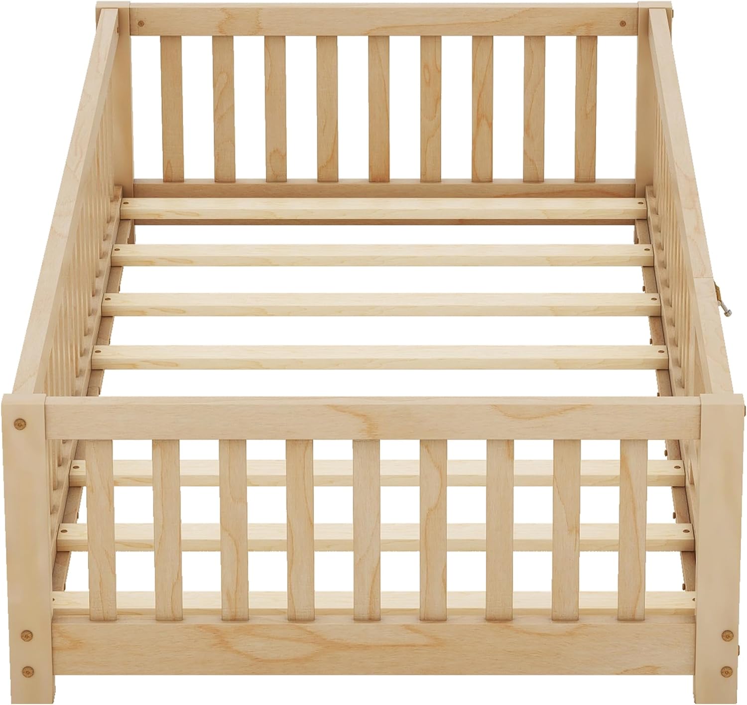 Natural Twin Size Floor Bed with Door and Fence Q9008