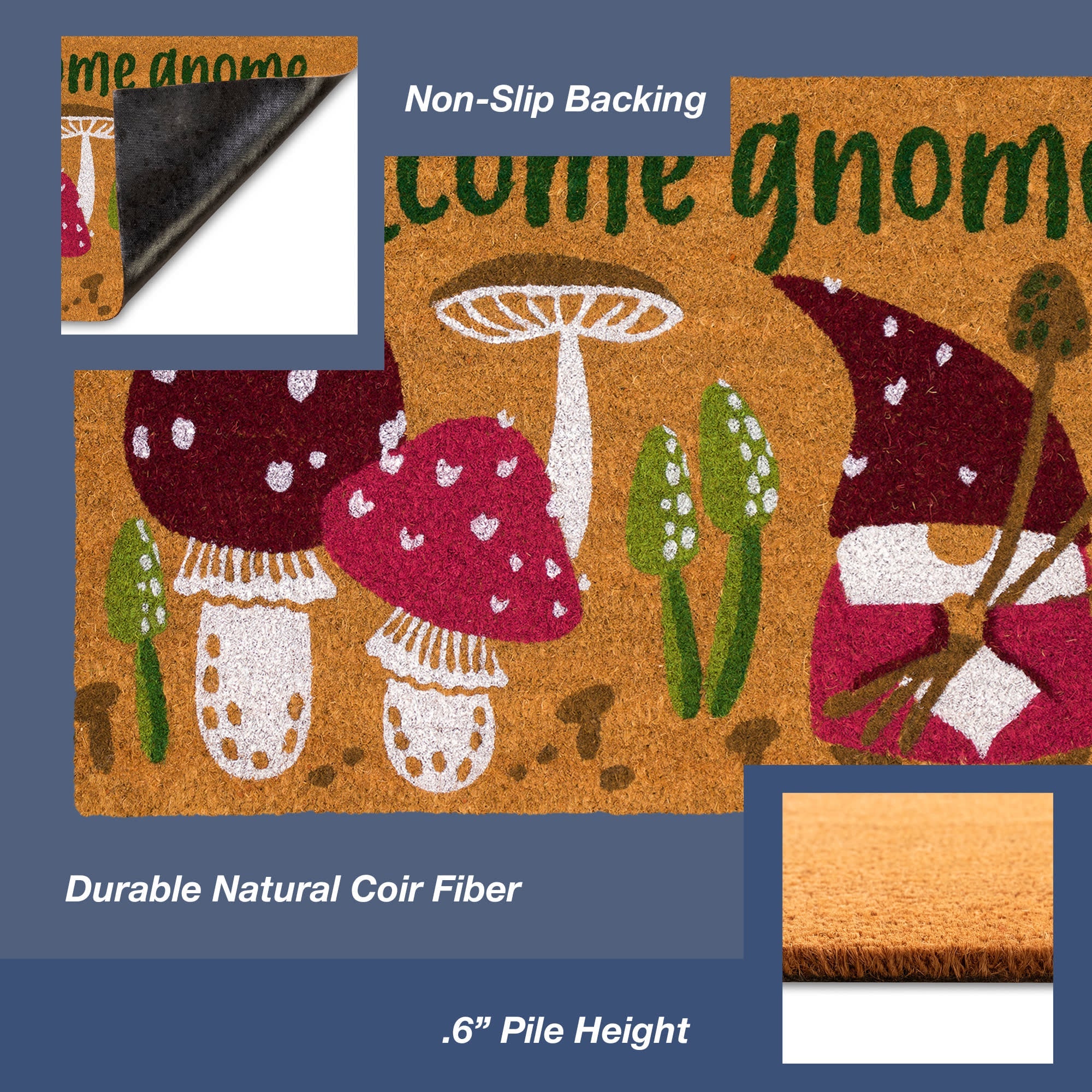 Natura Welcome Gnome Coir Doormat with Non-Slip Backing