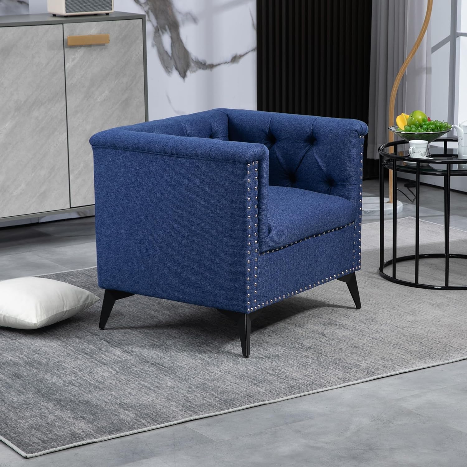 Blue Linen Fabric Arm Chair W784