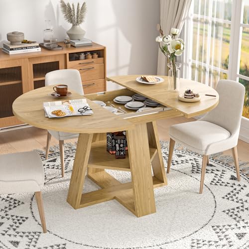 Extendable Round Dining Table with Removable Leaves Wood Base J8199